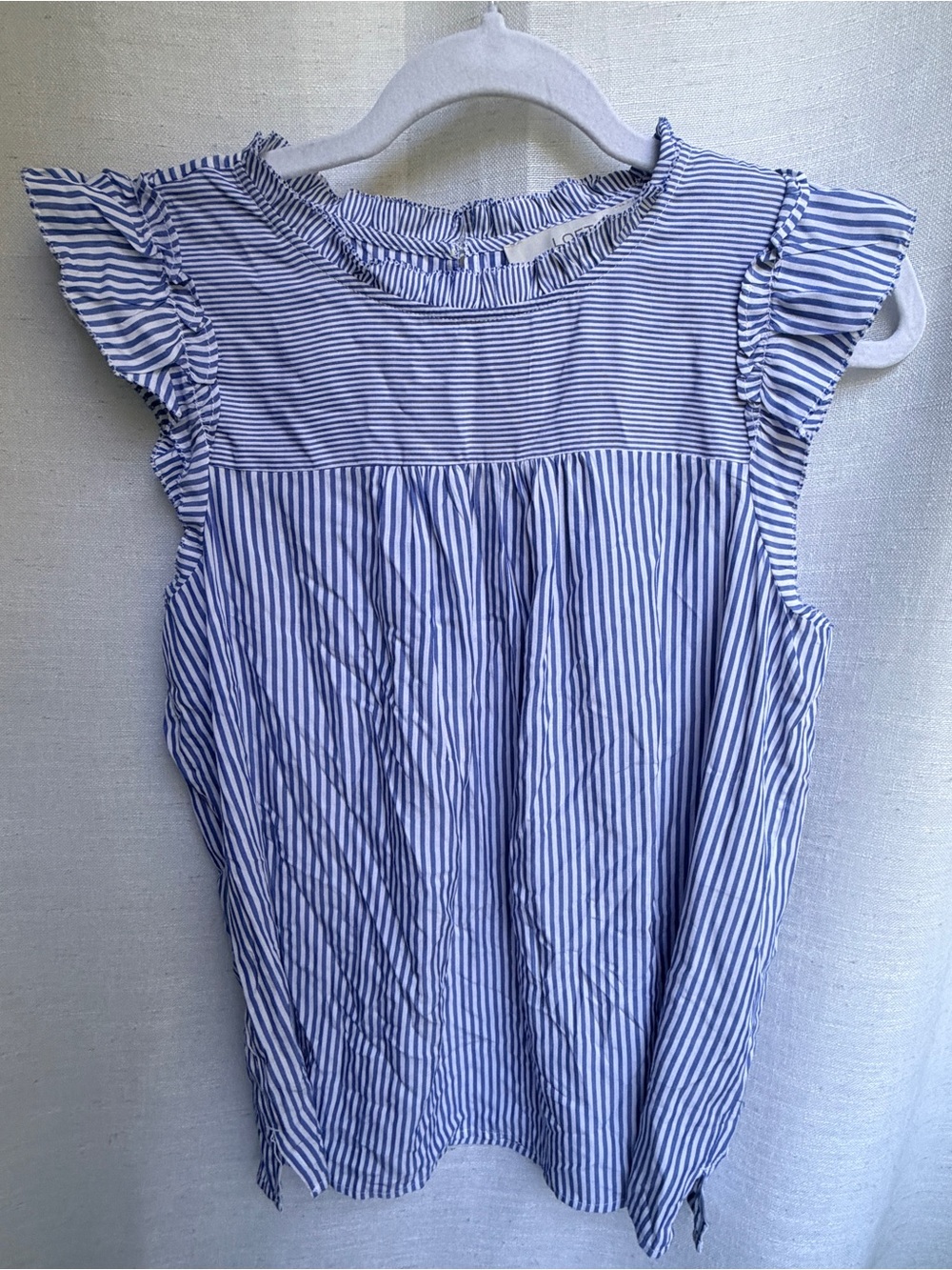 LOFT Petites Blue White Striped Ruffle Flutter Sleeve Blouse MP